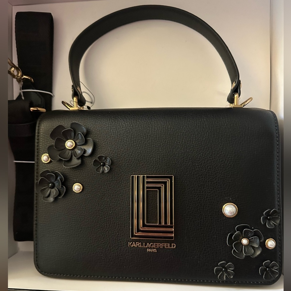 Karl Lagerfeld Black Floral Embellished Bag
